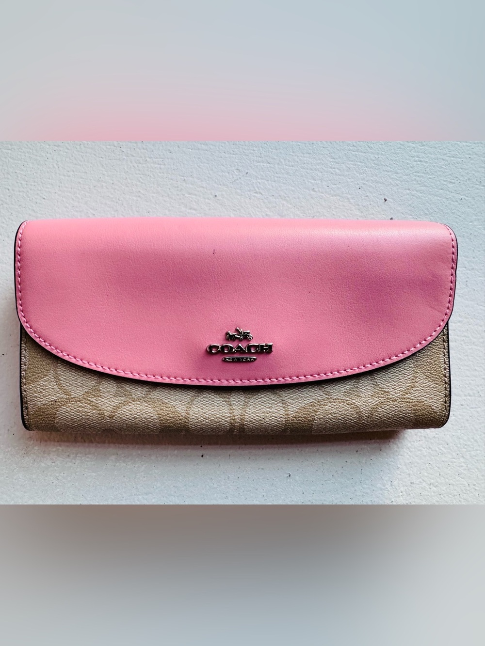 Coach Pink Leather & Signature Canvas Wallet